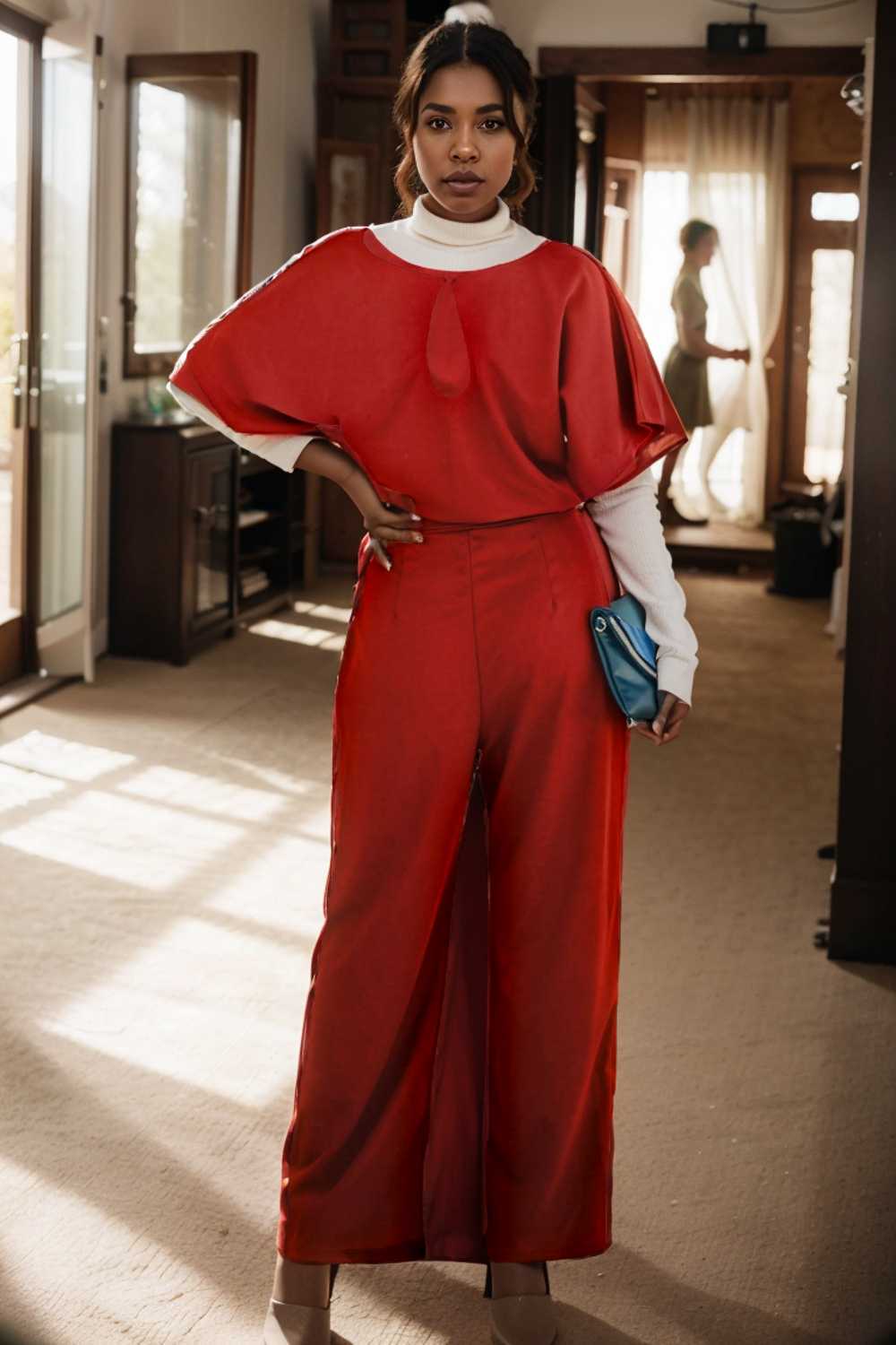 solid five point sleeve belted wide leg jumpsuit 111282