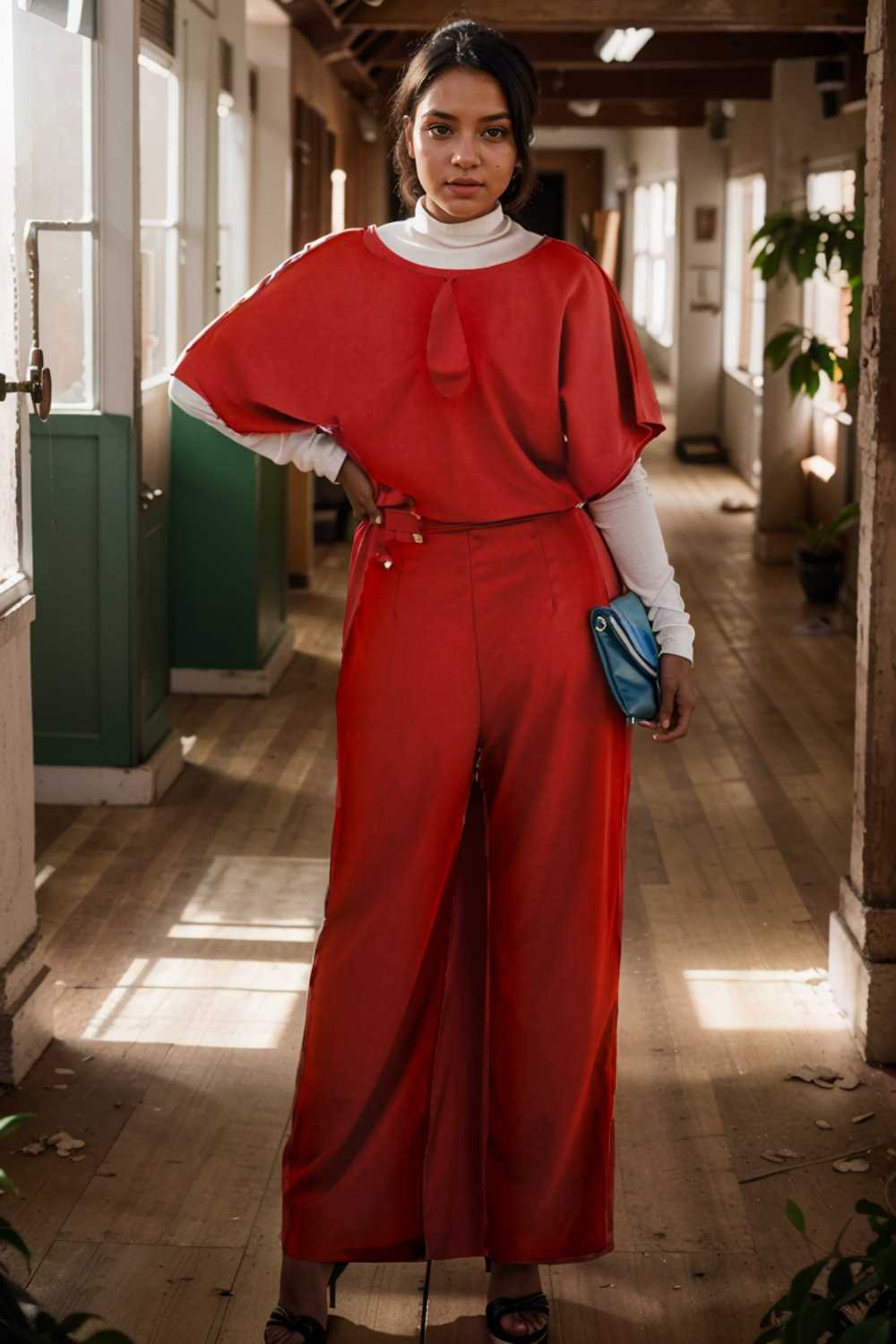 solid five point sleeve belted wide leg jumpsuit 110680