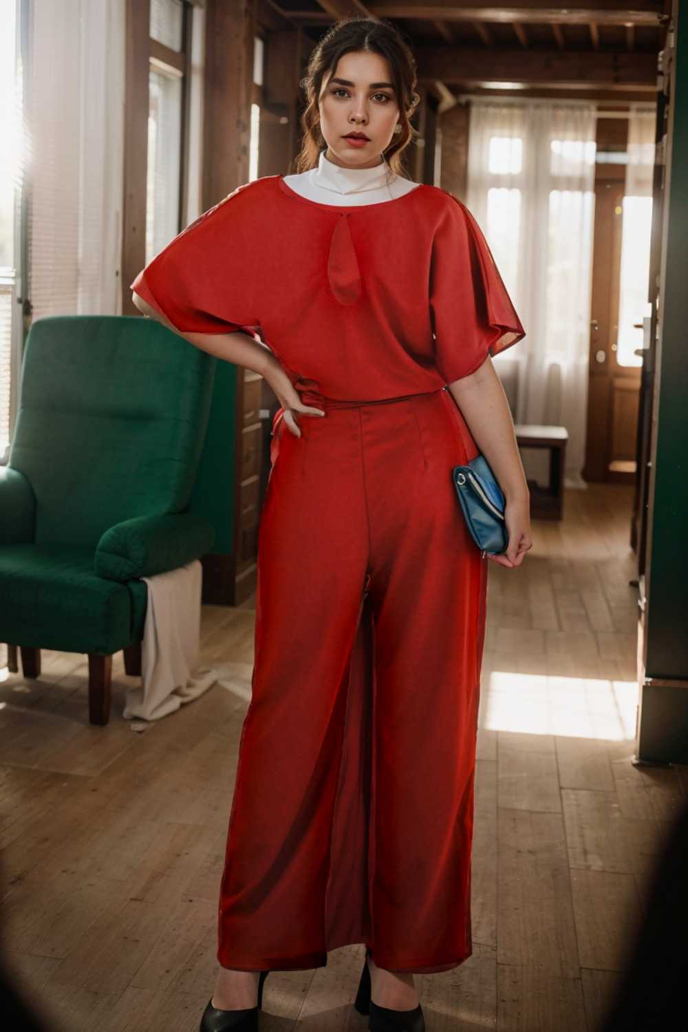 solid five point sleeve belted wide leg jumpsuit 111268