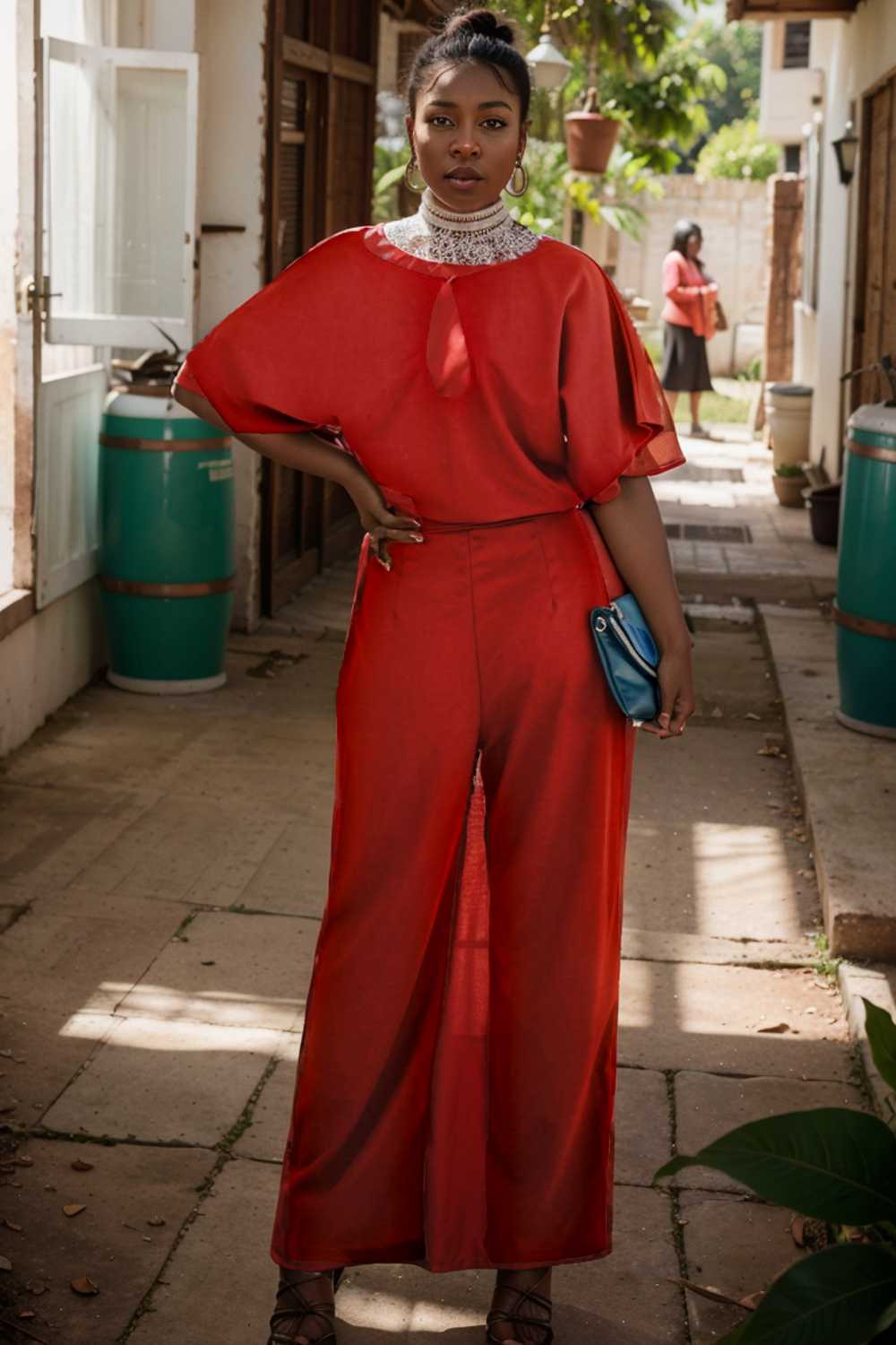 solid five point sleeve belted wide leg jumpsuit 111266