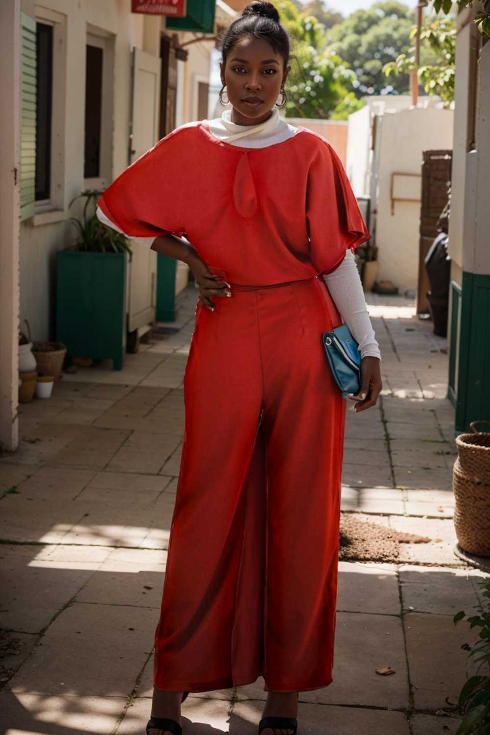 solid five point sleeve belted wide leg jumpsuit 111264