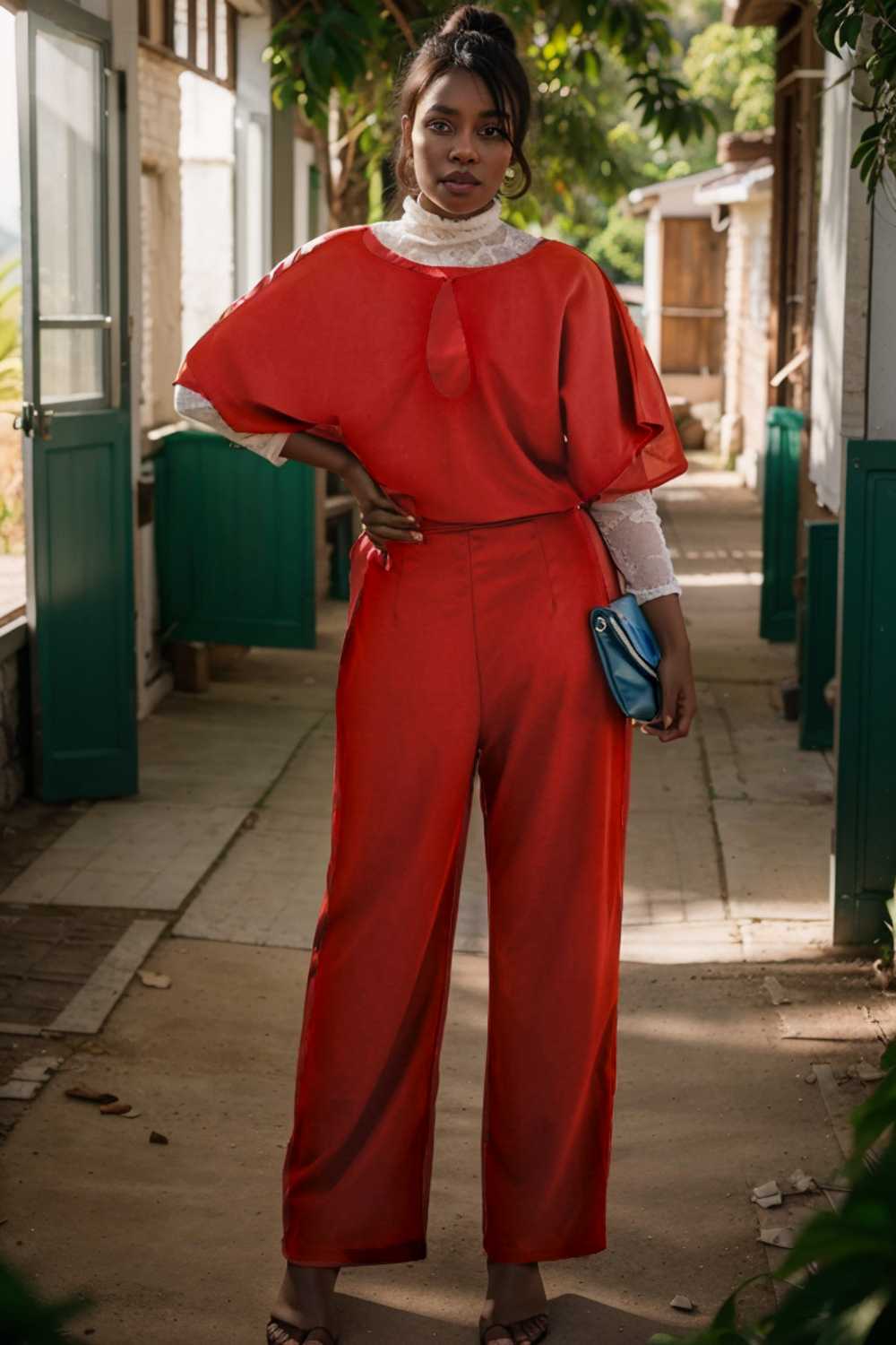 solid five point sleeve belted wide leg jumpsuit 111259