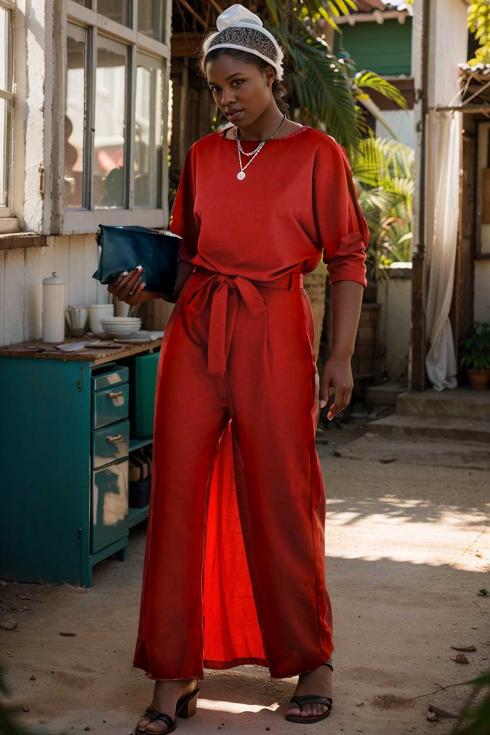 solid five point sleeve belted wide leg jumpsuit 111255