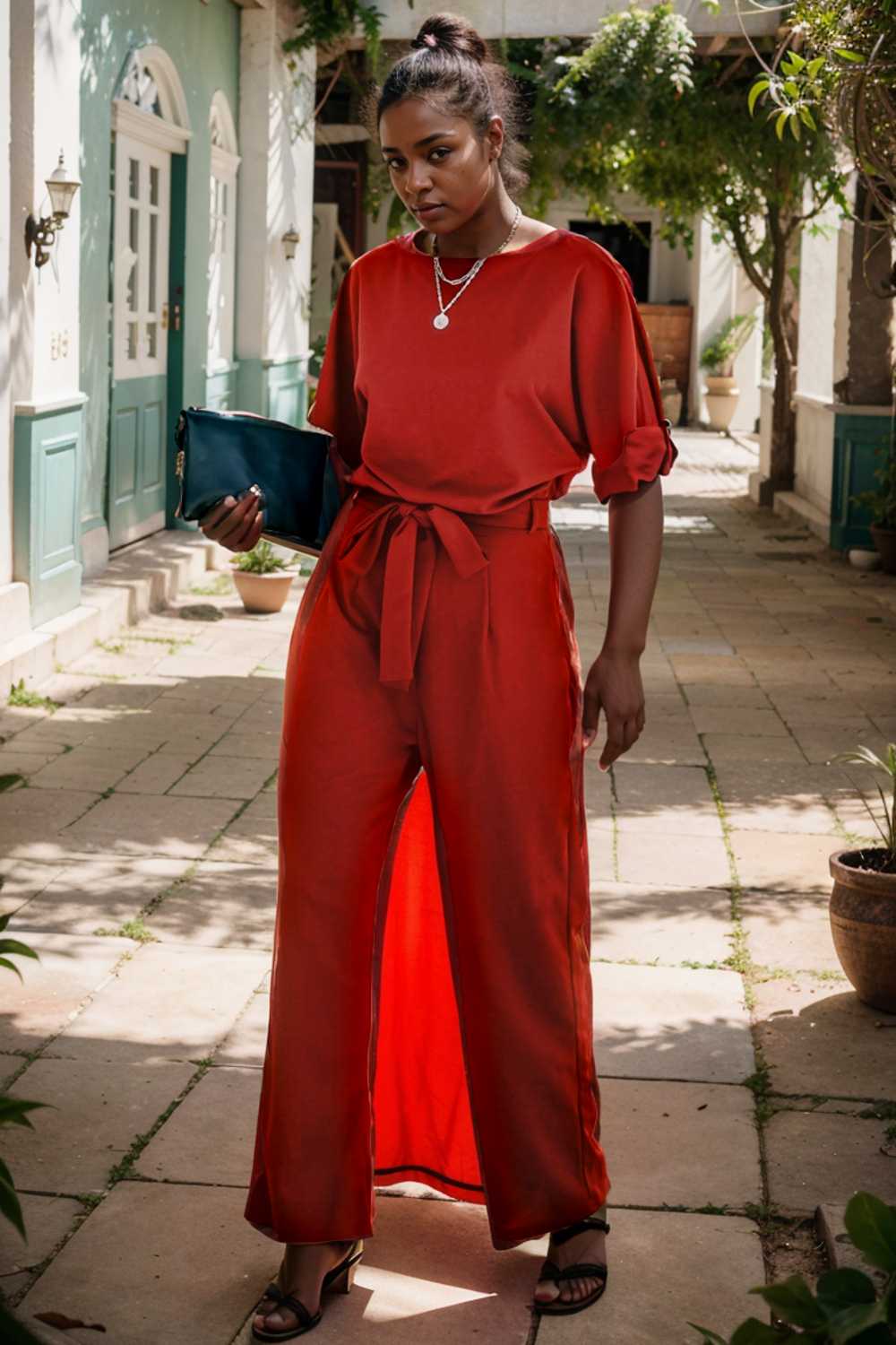 solid five point sleeve belted wide leg jumpsuit 110672