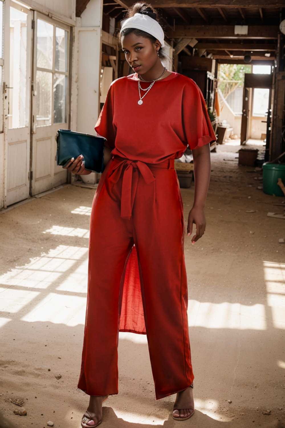 solid five point sleeve belted wide leg jumpsuit 111250