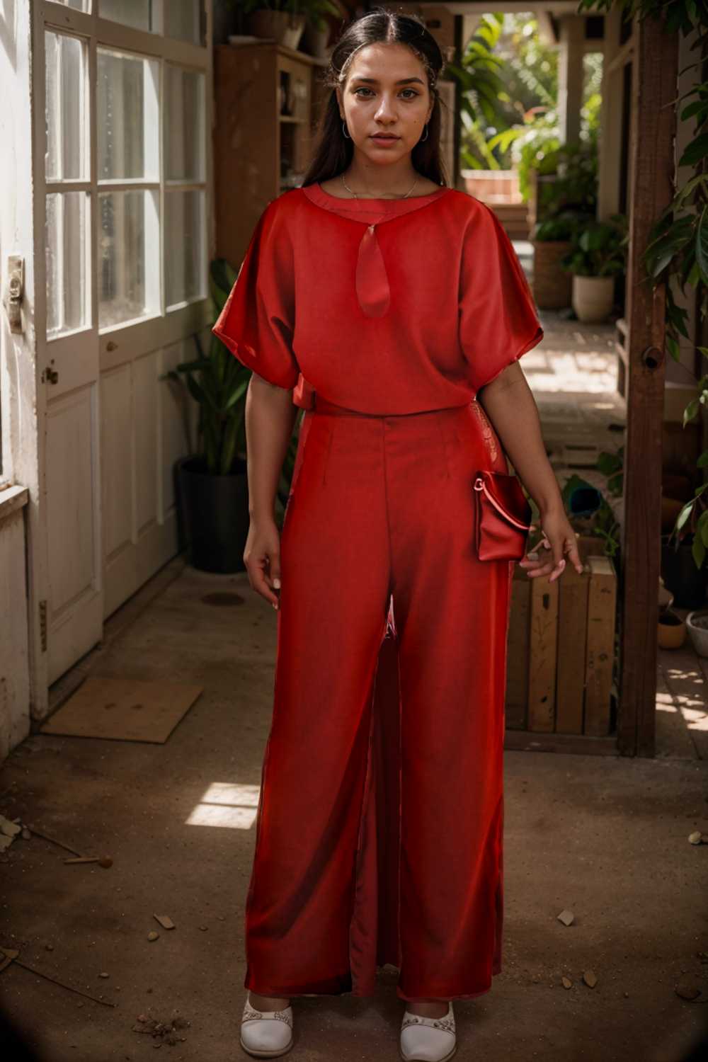 solid five point sleeve belted wide leg jumpsuit 110667