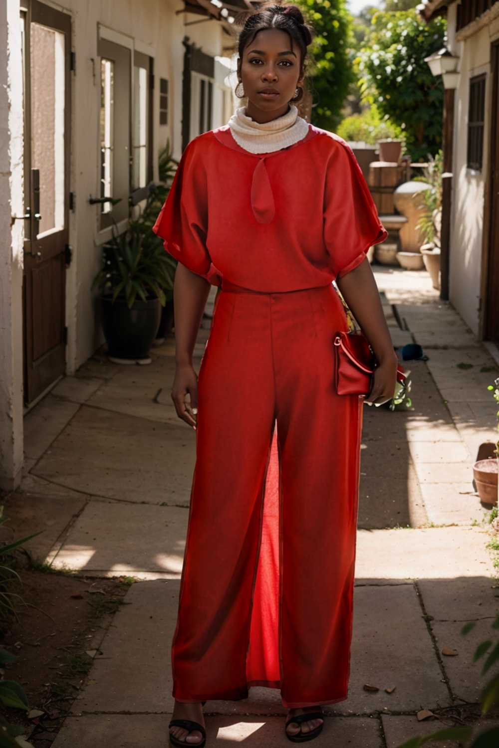 solid five point sleeve belted wide leg jumpsuit 111234