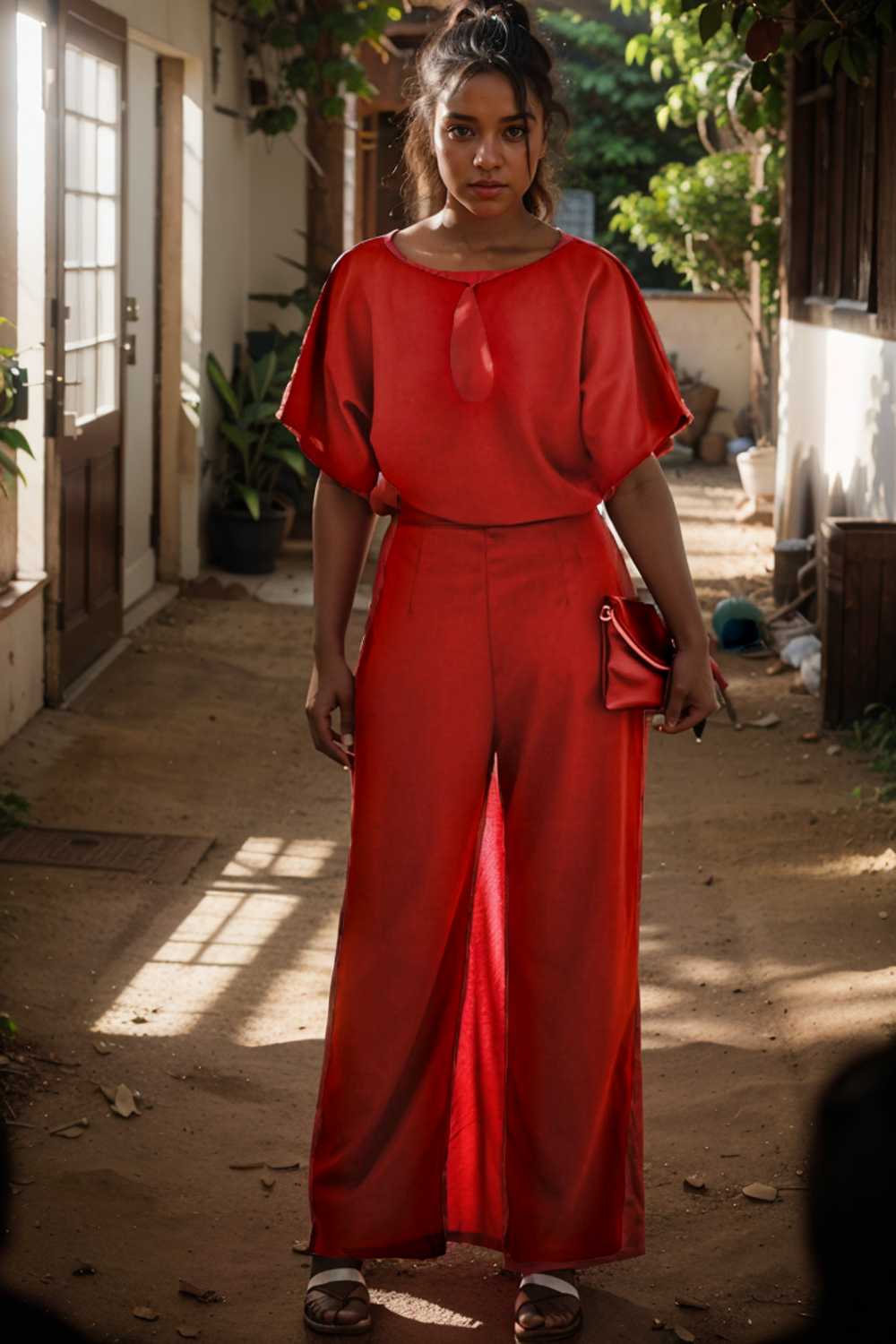 solid five point sleeve belted wide leg jumpsuit 110666