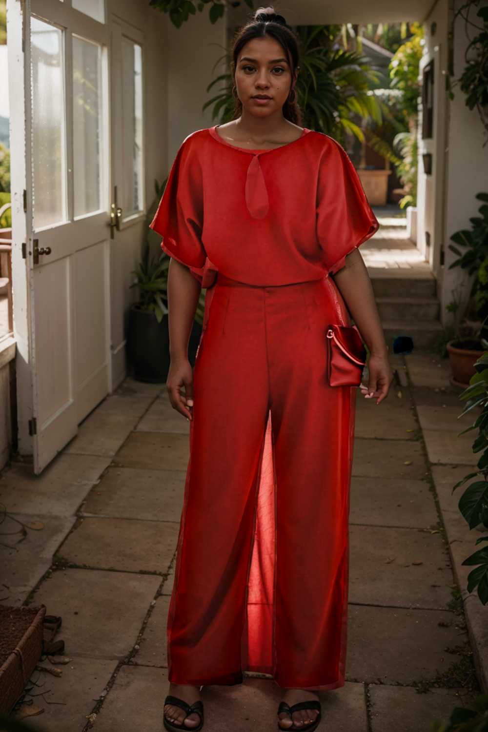 solid five point sleeve belted wide leg jumpsuit 110663