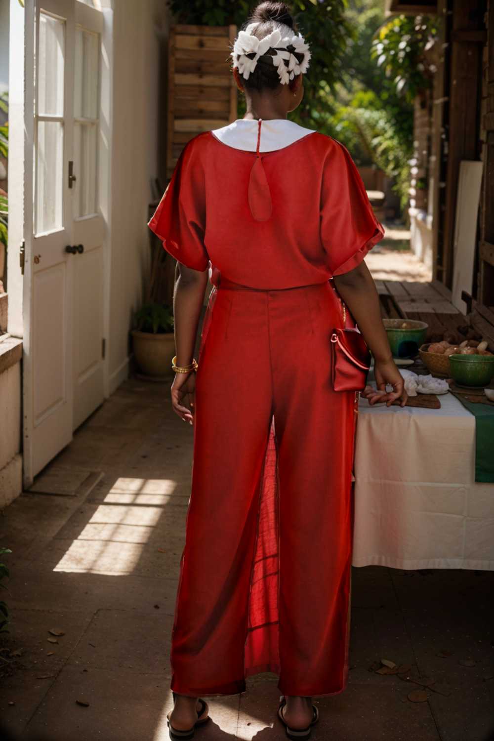 solid five point sleeve belted wide leg jumpsuit 111226