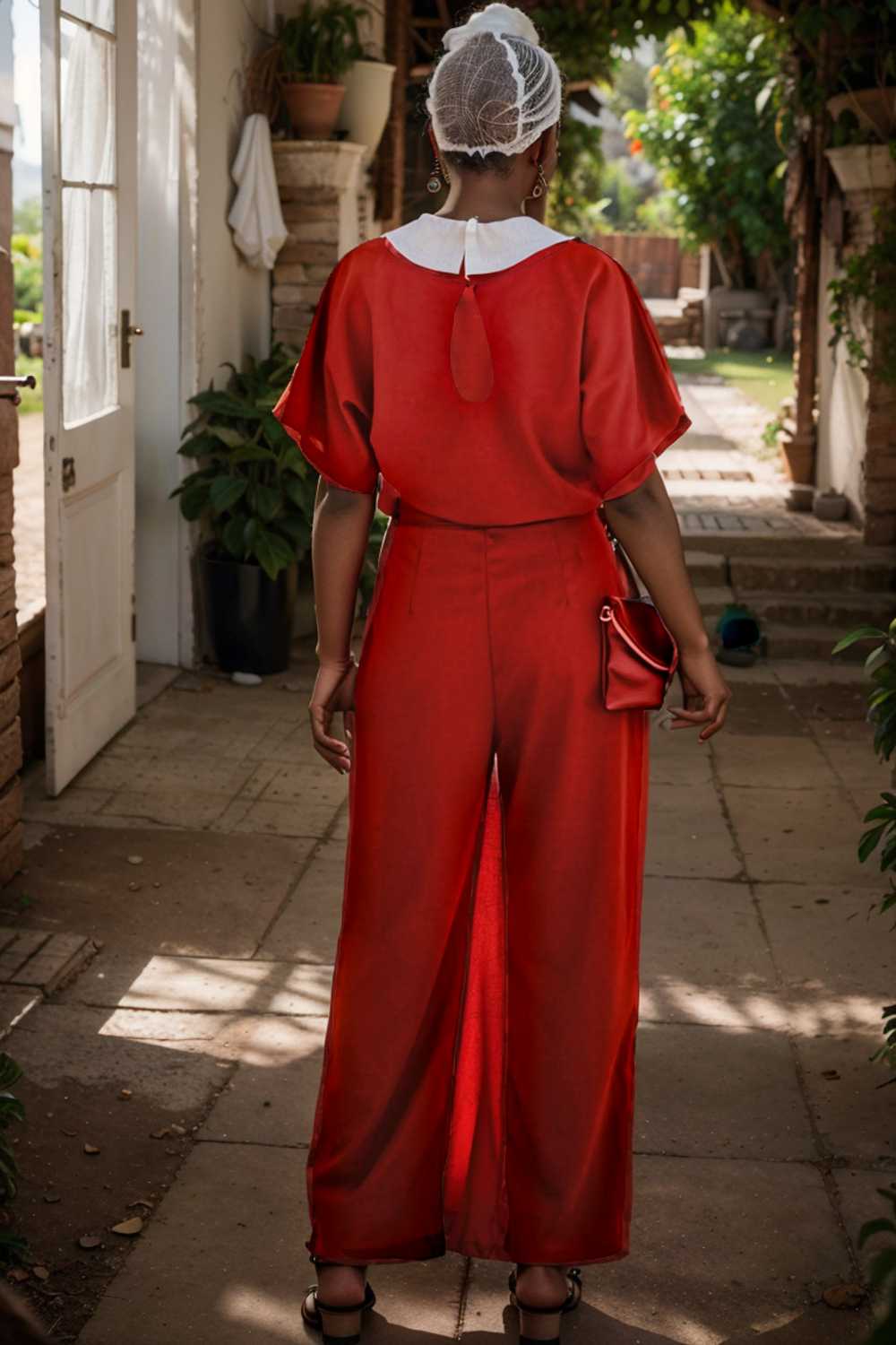 solid five point sleeve belted wide leg jumpsuit 111223