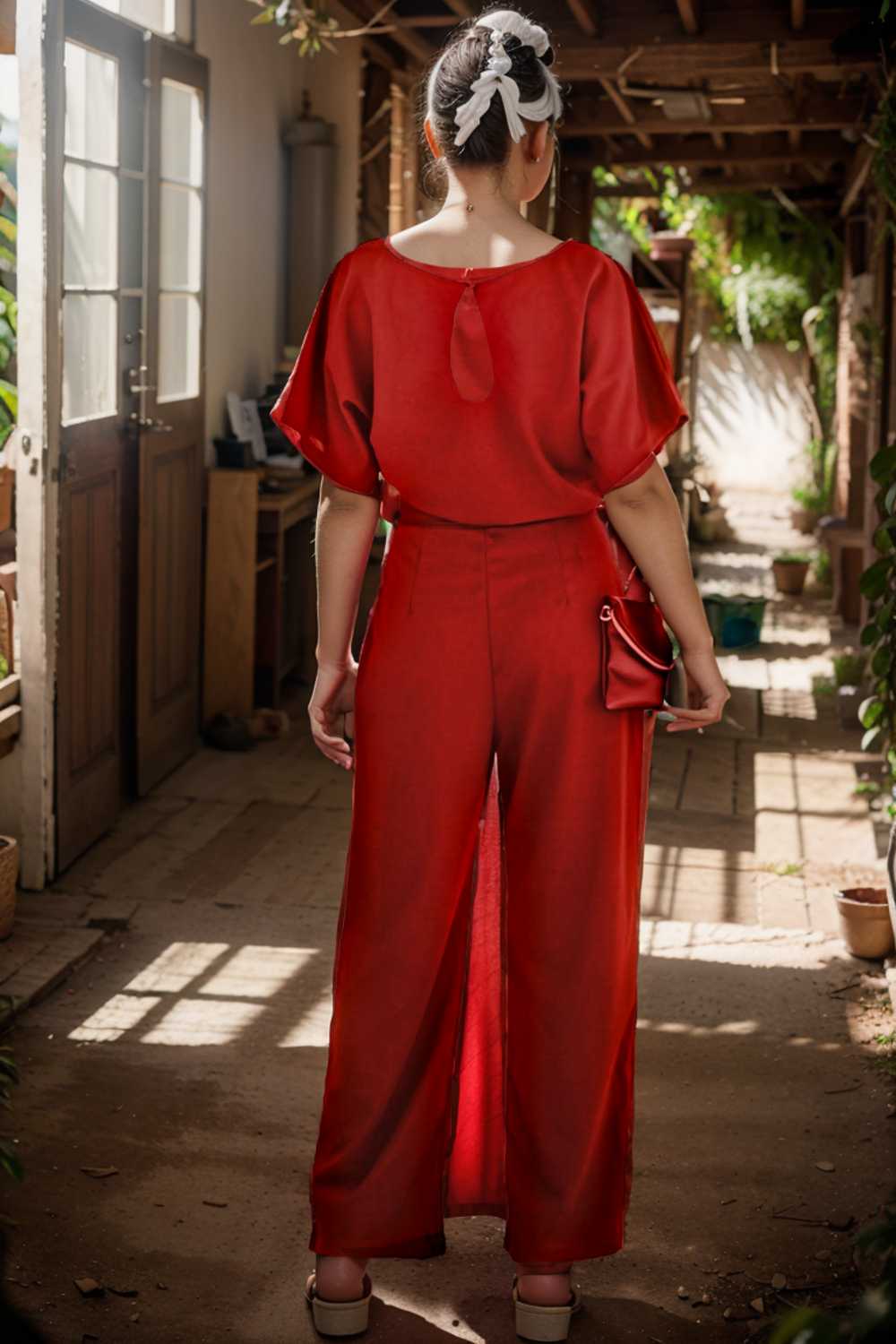 solid five point sleeve belted wide leg jumpsuit 111221