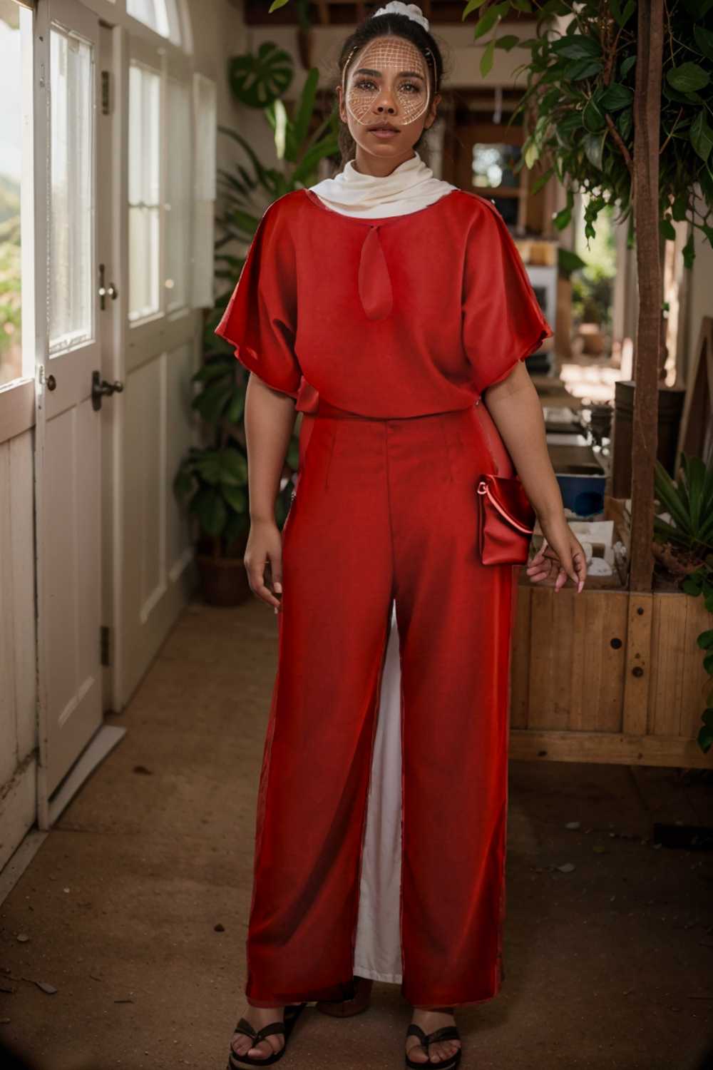solid five point sleeve belted wide leg jumpsuit 111220