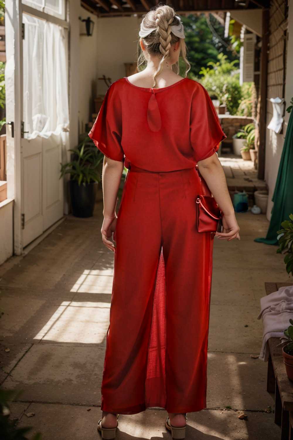 solid five point sleeve belted wide leg jumpsuit 111219