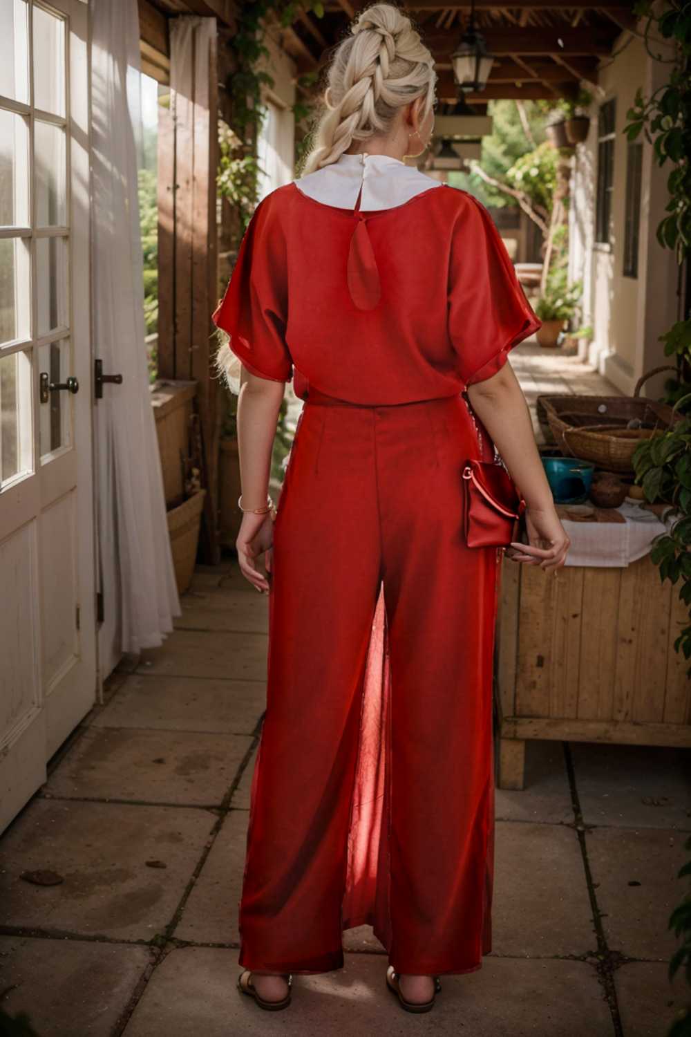 solid five point sleeve belted wide leg jumpsuit 111214