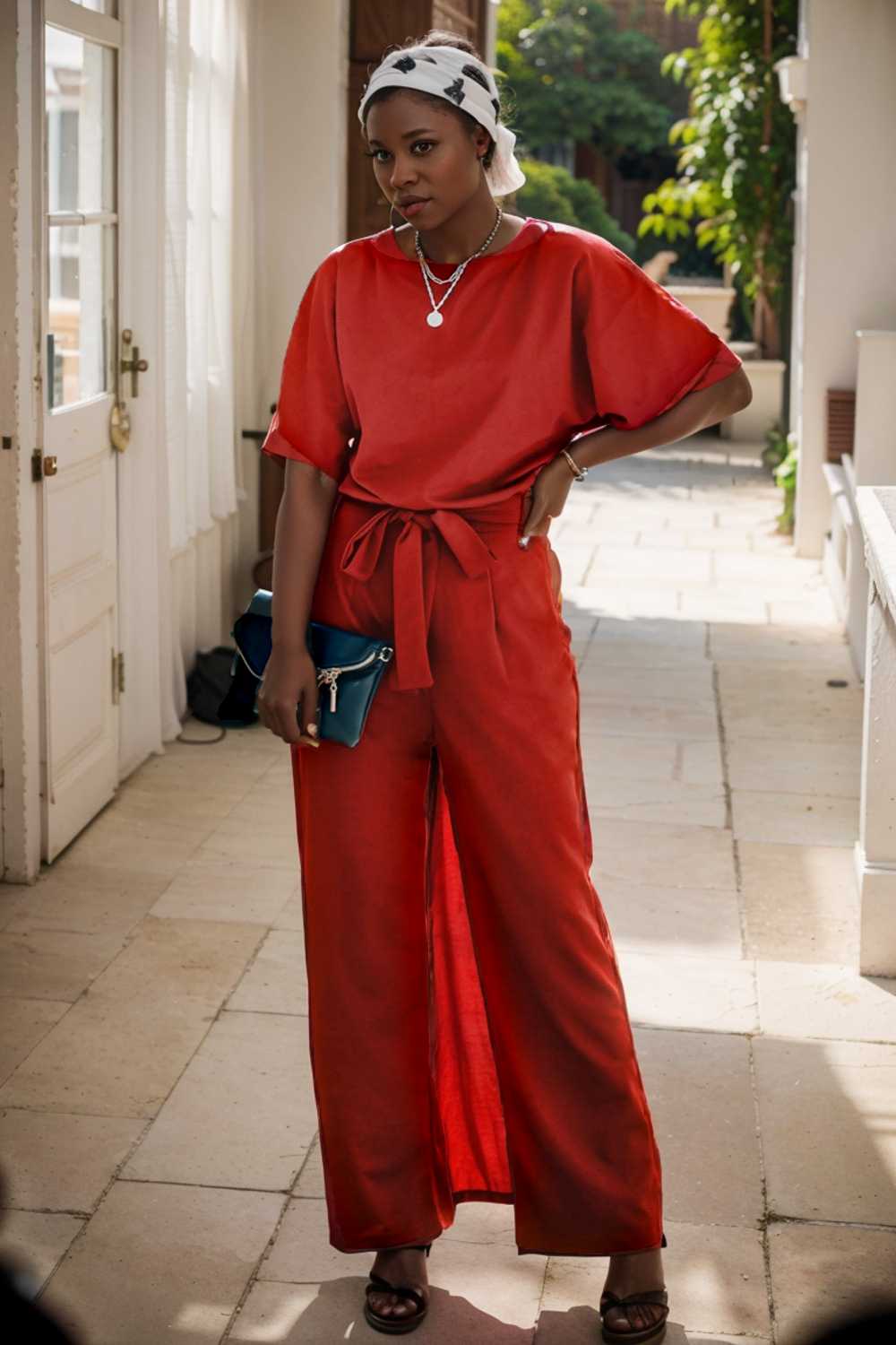 solid five point sleeve belted wide leg jumpsuit 111211