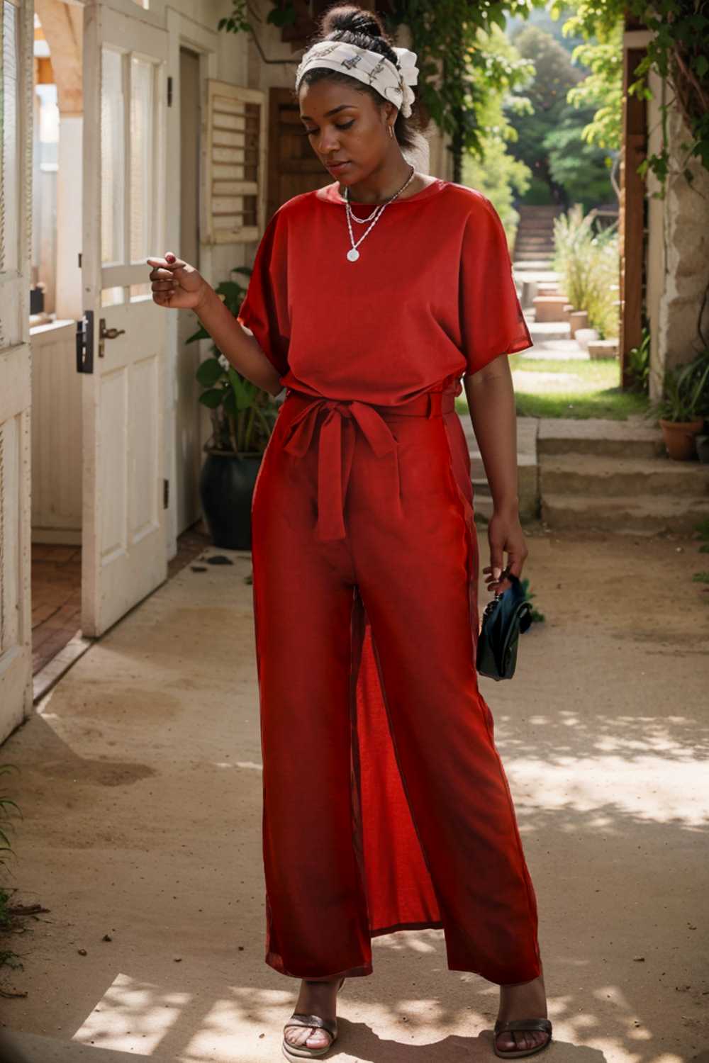 solid five point sleeve belted wide leg jumpsuit 110649