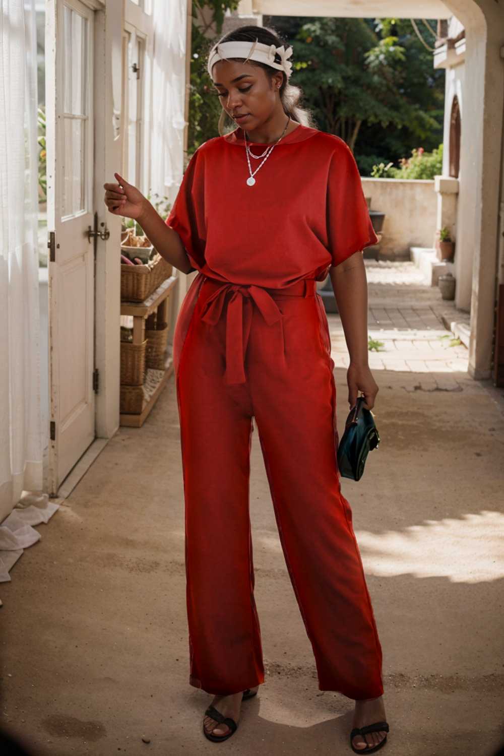 solid five point sleeve belted wide leg jumpsuit 110648