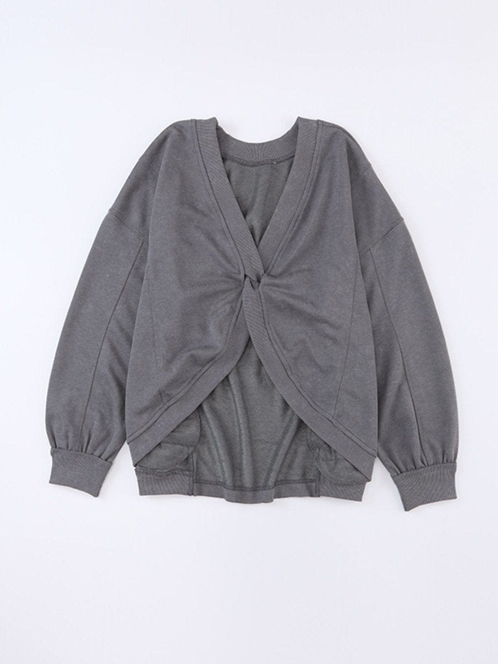 Solid Knit Off-Shoulder Sweater with Bishop Sleeves