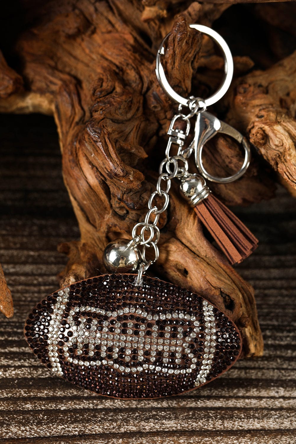 Sparkling Coffee Rhinestone Key Chain with Tassel Detail