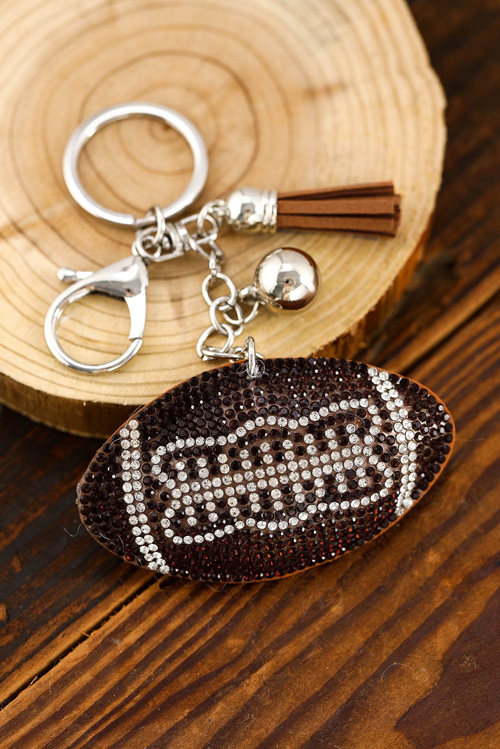 Sparkling Coffee Rhinestone Key Chain with Tassel Detail