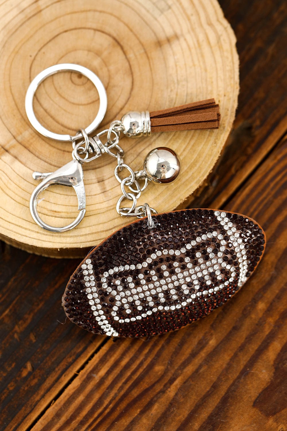 Sparkling Coffee Rhinestone Key Chain with Tassel Detail