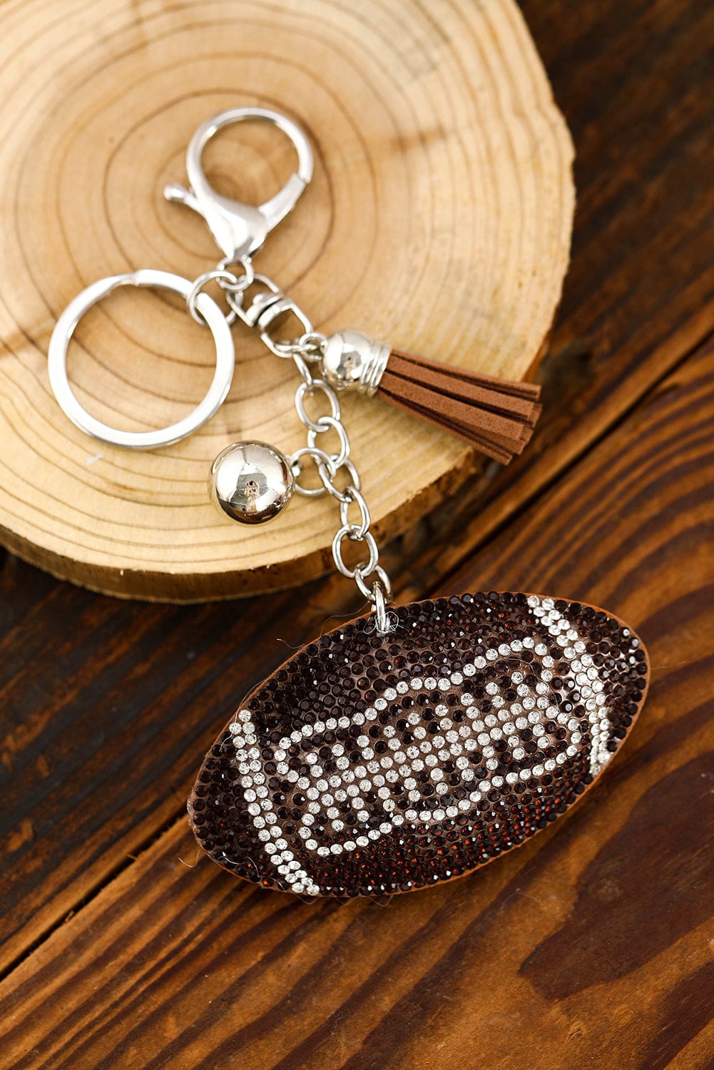 Sparkling Coffee Rhinestone Key Chain with Tassel Detail