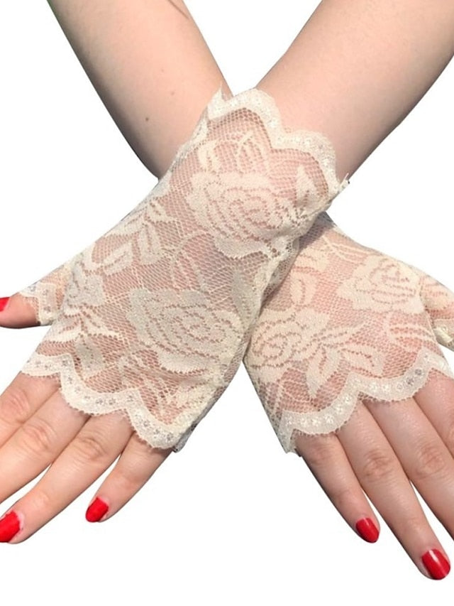 Women's Fingerless Gloves Lace Gloves Wedding Party Evening Gift Polyester Simple Bridal Gloves Sexy 1 Pair - LuckyFash™