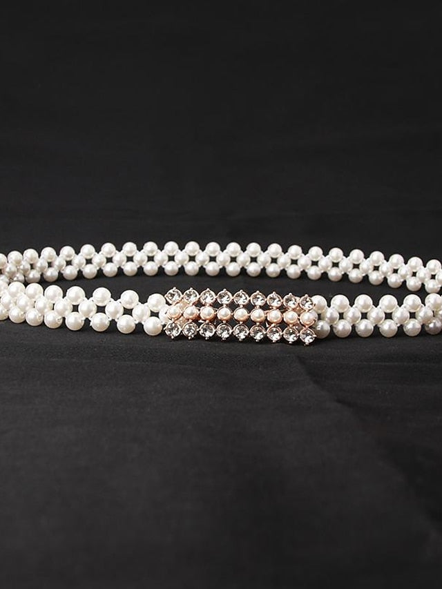 ladies pearl waist chain korean version rhinestone pearl decorative belt fashion sweet dress elastic belt women wholesale - LuckyFash™