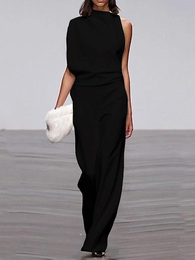 Women‘s Jumpsuit Damen Elegant Lang Hosenanzug One Shoulder Mode Einteiler Weites Bein Casual Overall Einfarbig Baggy Sexy Formal Work Playsuit Romper - LuckyFash™