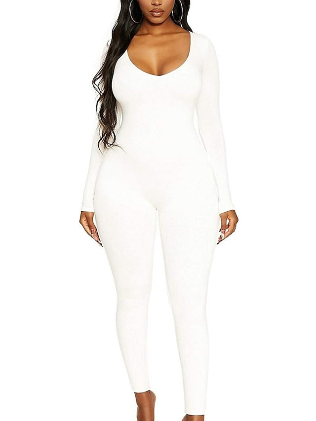 Women's Jumpsuit Onesie Workout Sets Winter Solid Color Bodysuit Black White Spandex Yoga Fitness Gym Workout Tummy Control Butt Lift Breathable Long Sleeve Sport Activewear Stretchy - LuckyFash™