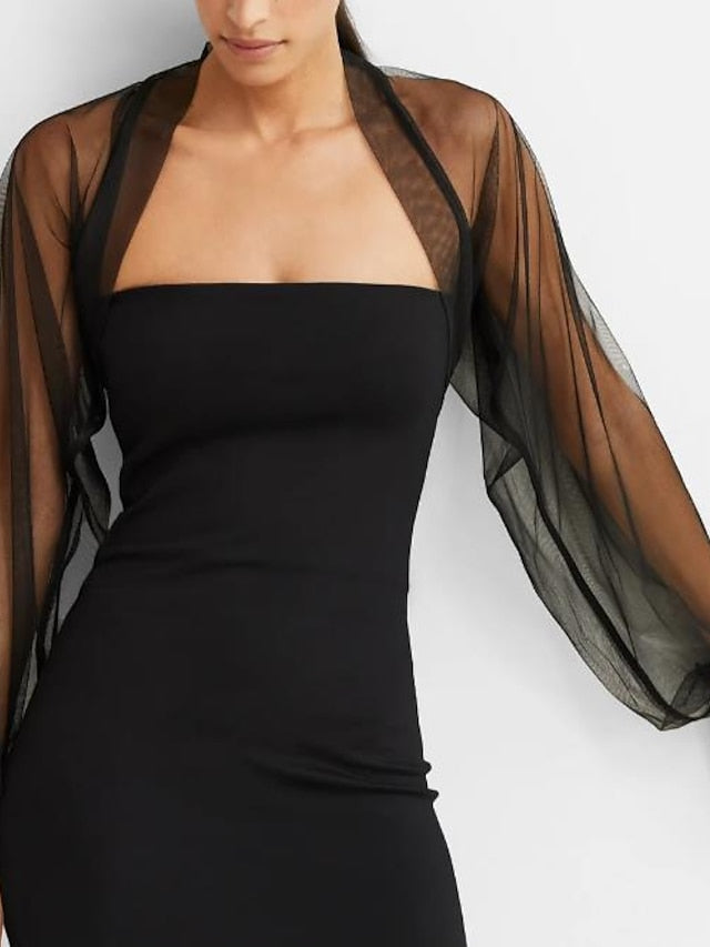 Mesh Bolero Sun Protection Long Puff Sleeve See Through Cover Up Shrug Tulle Bolero Bridal Organza Wedding Guest Fashion Women's Wrap All-Match Spring & Summer - LuckyFash™