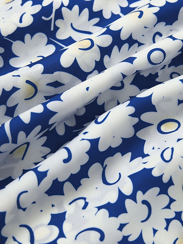 Women's Casual Dress Floral Dress Summer Dress Floral Ruched Pocket Crew Neck Midi Dress Fashion Modern Outdoor Daily Half Sleeve Regular Fit White Blue Green Summer Spring S M L XL XXL - LuckyFash™