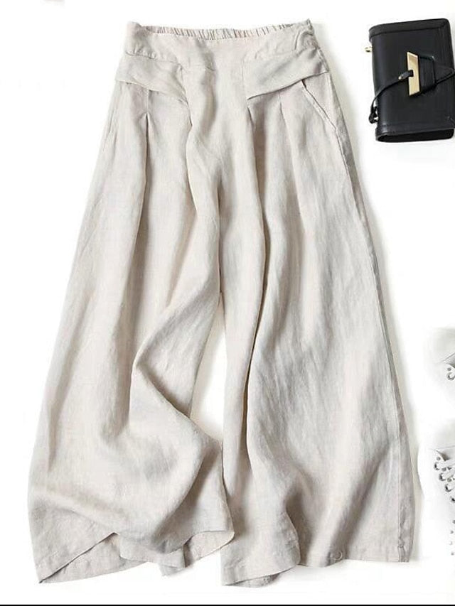 Women's Culottes Wide Leg Pants Trousers 100% Cotton Black White Yellow High Waist Casual Lounge Casual Daily Holiday Pocket Full Length Comfort Plain M L XL XXL 3XL - LuckyFash™