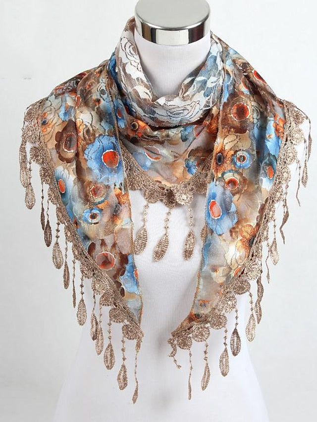 Women's Shawls & Wraps Party Blue Scarf Floral & Long Triangle Tassel Scarf / Basic / Fall / Winter / Spring - LuckyFash™