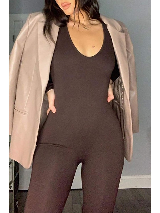 Women's Jumpsuit Onesie Workout Sets Winter Solid Color Bodysuit Black White Spandex Yoga Fitness Gym Workout Tummy Control Butt Lift Breathable Long Sleeve Sport Activewear Stretchy - LuckyFash™