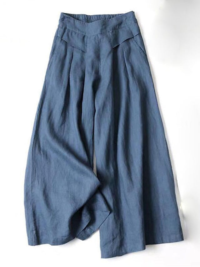 Women's Culottes Wide Leg Pants Trousers 100% Cotton Black White Yellow High Waist Casual Lounge Casual Daily Holiday Pocket Full Length Comfort Plain M L XL XXL 3XL - LuckyFash™