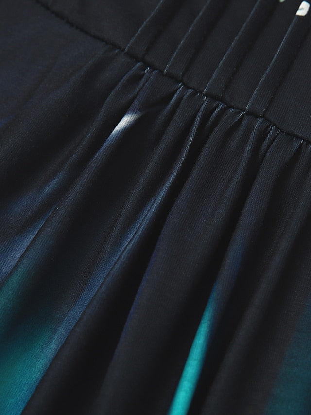 Women's Dress - Casual Dress Summer Dress Print Dress Stripe Ombre Pleated Print V Neck Midi Dress Fashion Classic Outdoor Daily 3/4 Length Sleeve Regular Fit Purple Green Dark Blue Summer Spring S M L XL XXL