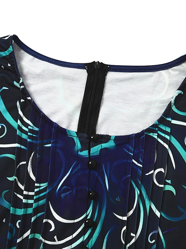 Women's Dress - Casual Dress Summer Dress Print Dress Stripe Ombre Pleated Print V Neck Midi Dress Fashion Classic Outdoor Daily 3/4 Length Sleeve Regular Fit Purple Green Dark Blue Summer Spring S M L XL XXL