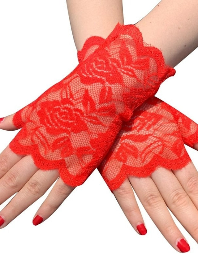 Women's Fingerless Gloves Lace Gloves Wedding Party Evening Gift Polyester Simple Bridal Gloves Sexy 1 Pair - LuckyFash™
