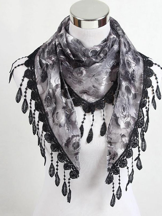 Women's Shawls & Wraps Party Blue Scarf Floral & Long Triangle Tassel Scarf / Basic / Fall / Winter / Spring - LuckyFash™