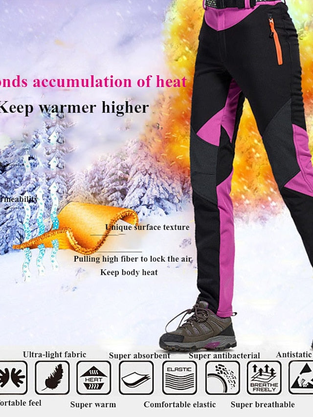 Women's Hiking Pants Trousers Fleece Lined Pants Softshell Pants Winter Outdoor Waterproof Windproof Thermal Warm Elastic Waist Fashion Bottoms Blue Red Skiing Camping Ski / Snowboard - LuckyFash™