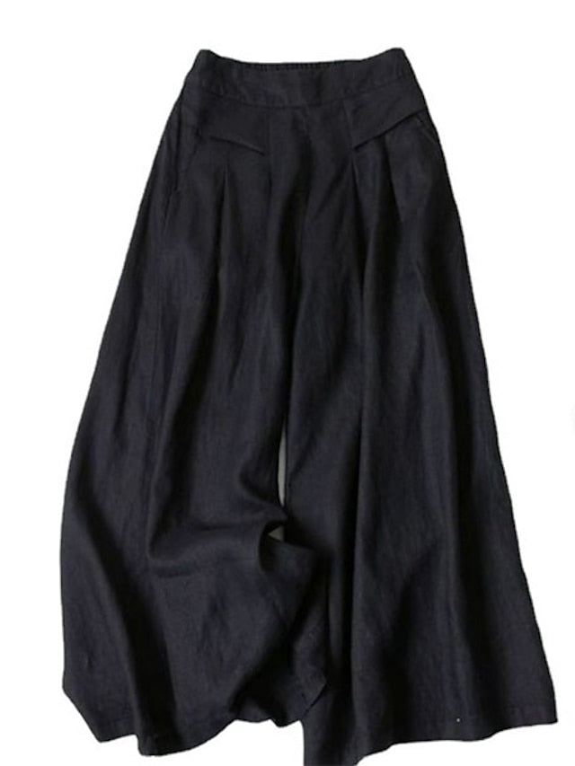 Women's Culottes Wide Leg Pants Trousers 100% Cotton Black White Yellow High Waist Casual Lounge Casual Daily Holiday Pocket Full Length Comfort Plain M L XL XXL 3XL - LuckyFash™