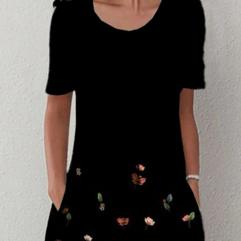 Women's Casual Dress Shift Dress Floral Ruched Print Crew Neck Midi Dress Elegant Stylish Daily Vacation Short Sleeve Summer Spring