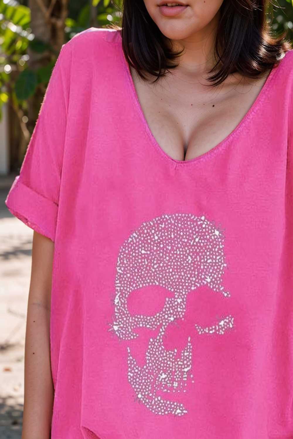 v neck skull print loose short sleeve t shirt 110609