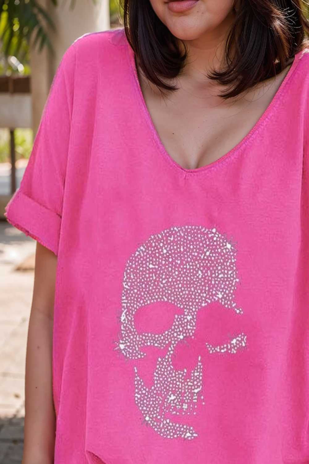 v neck skull print loose short sleeve t shirt 108710