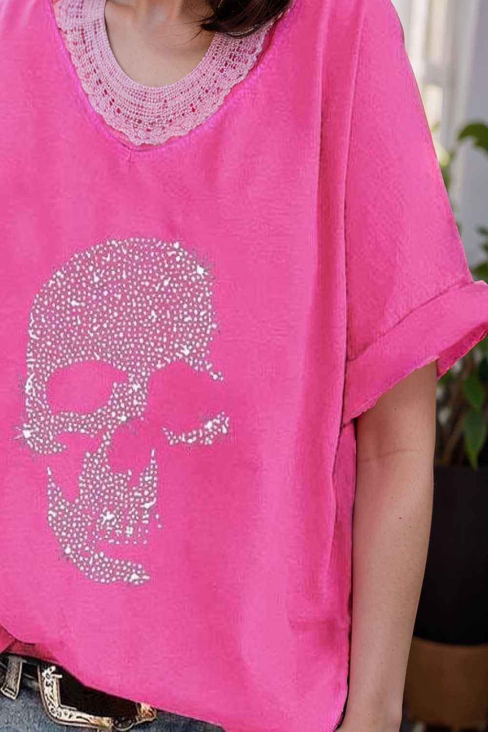 v neck skull print loose short sleeve t shirt 108707
