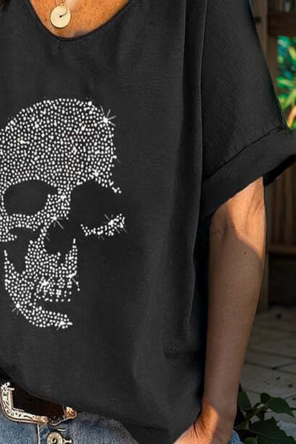 v neck skull print loose short sleeve t shirt 108686