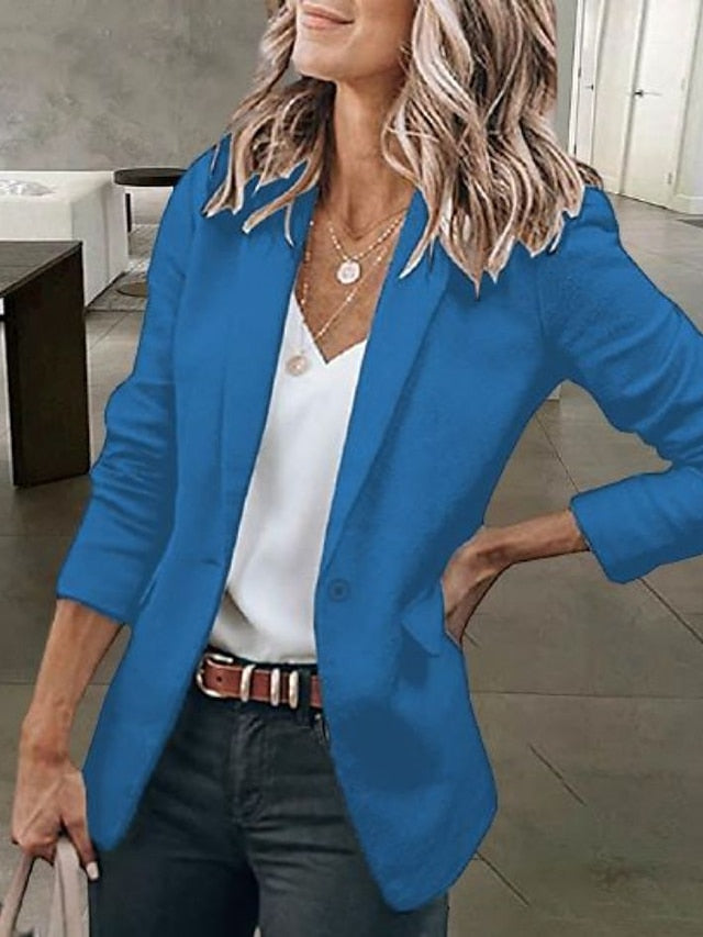 Women's Casual Blazers Clean Fit Open Front Long Sleeve Work Office Jackets Coat claret Dark Grey White Black Blue Traditional / Classic Daily Fall Buttoned Front Turndown Regular Fit S M L XL XXL - LuckyFash™
