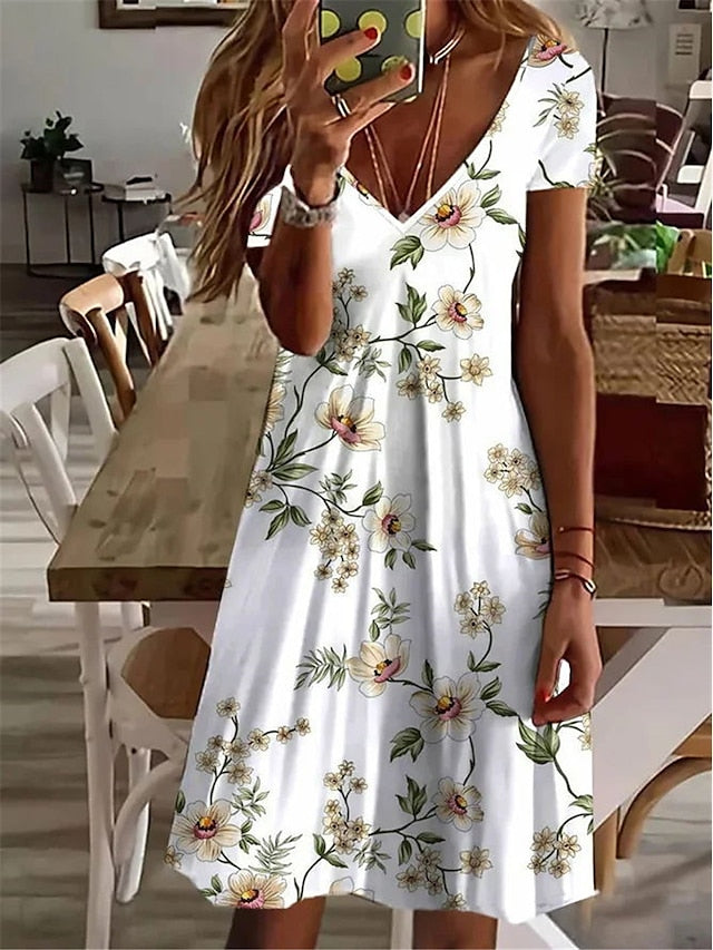 Women's Casual Dress Summer Dress Print Dress Floral Print V Neck Mini Dress Active Fashion Outdoor Daily Short Sleeve Regular Fit Yellow Purple Gray Summer Spring S M L XL XXL - LuckyFash™